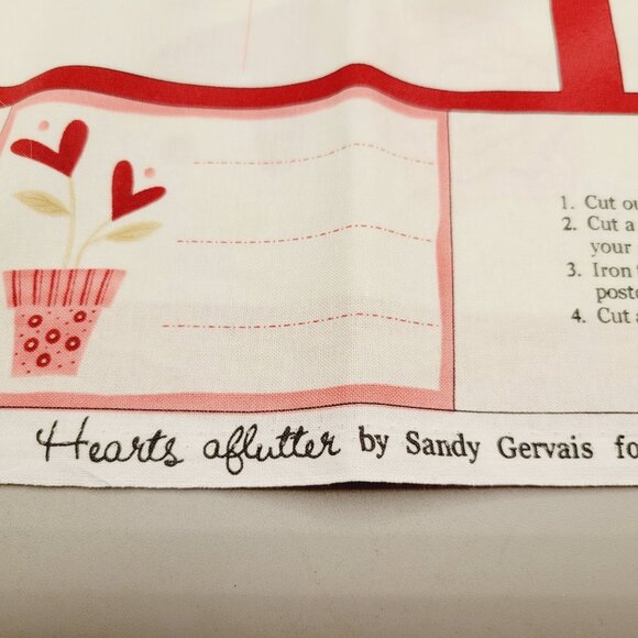 Hearts Aflutter Love Postcard Fabric Panel 24 X 44 Valentines Day Sandy Gervais - Picture 4 of 5